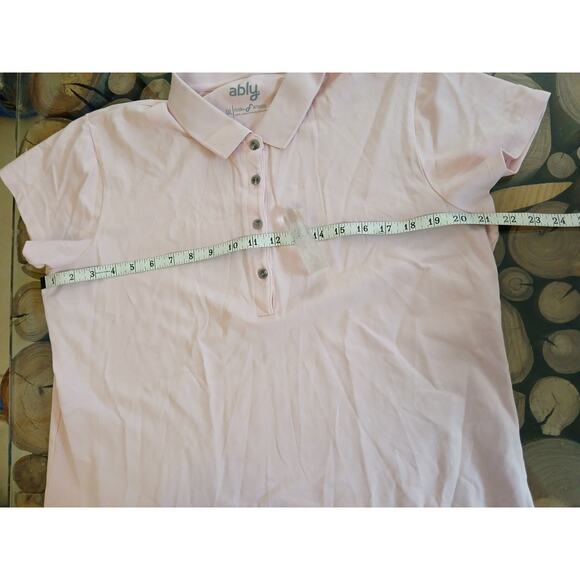 Ably Button Front Filium Activated Calla Polo Shirt Pink Plus Size XXL - Picture 4 of 10